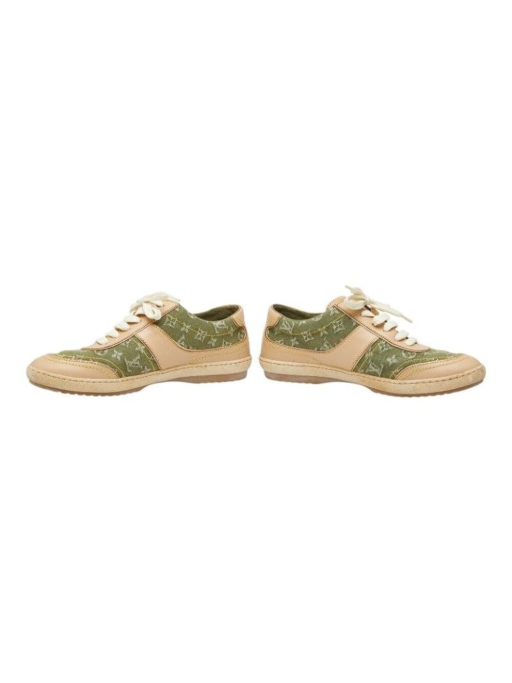 Louis Vuitton Monogram Sneakers 35.5 Beige Green Canvas Leather - Picture 4 of 8